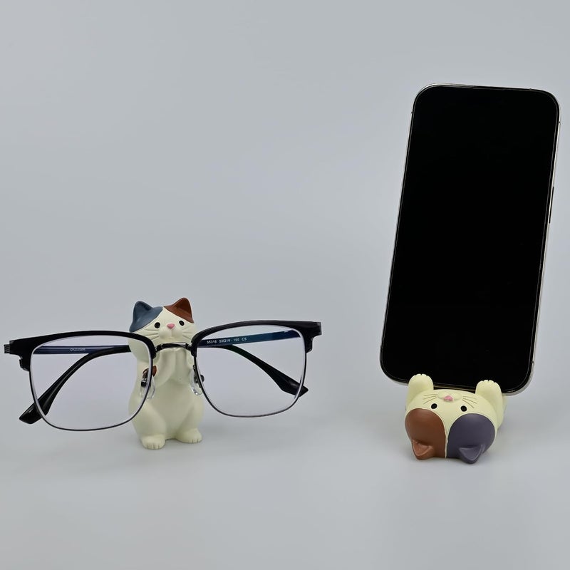 Mevodeata Cat-Shaped Phone Stand and Eyeglass Frames Animal Resin Gifts for Cat Lovers, Home & Office Fashion Accessories(White) - Image 3